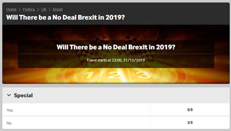 bookies odds on brexit|Brexit deal odds: Bookies cut odds on no UK.